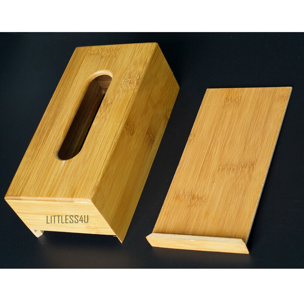 Bamboo Wood Tissue Paper Box Cover Case Holder Storage Home Office Retro Natural