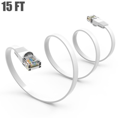 0.5-45FT Flat Cat6 RJ45 Network LAN Ethernet Patch Cable Slim Copper 32AWG White