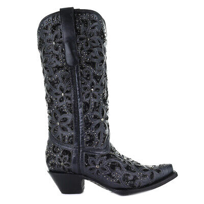 Pre-owned Corral Boots Corral Women's Black Inlay Embroidery And Studs Boot (a3752-ld)