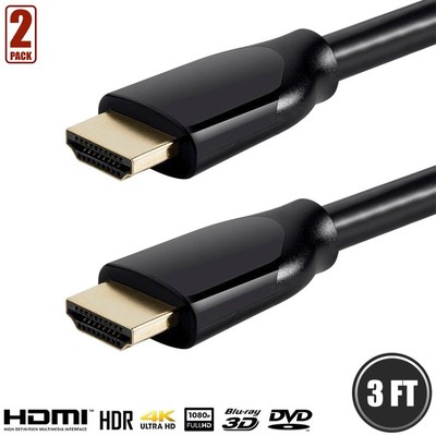 2 Pcs 3FT HDMI Cable HDTV 4K 60Hz 1080p 3D 18Gbps HDR TV DVD XBOX PS4 PS3 Black