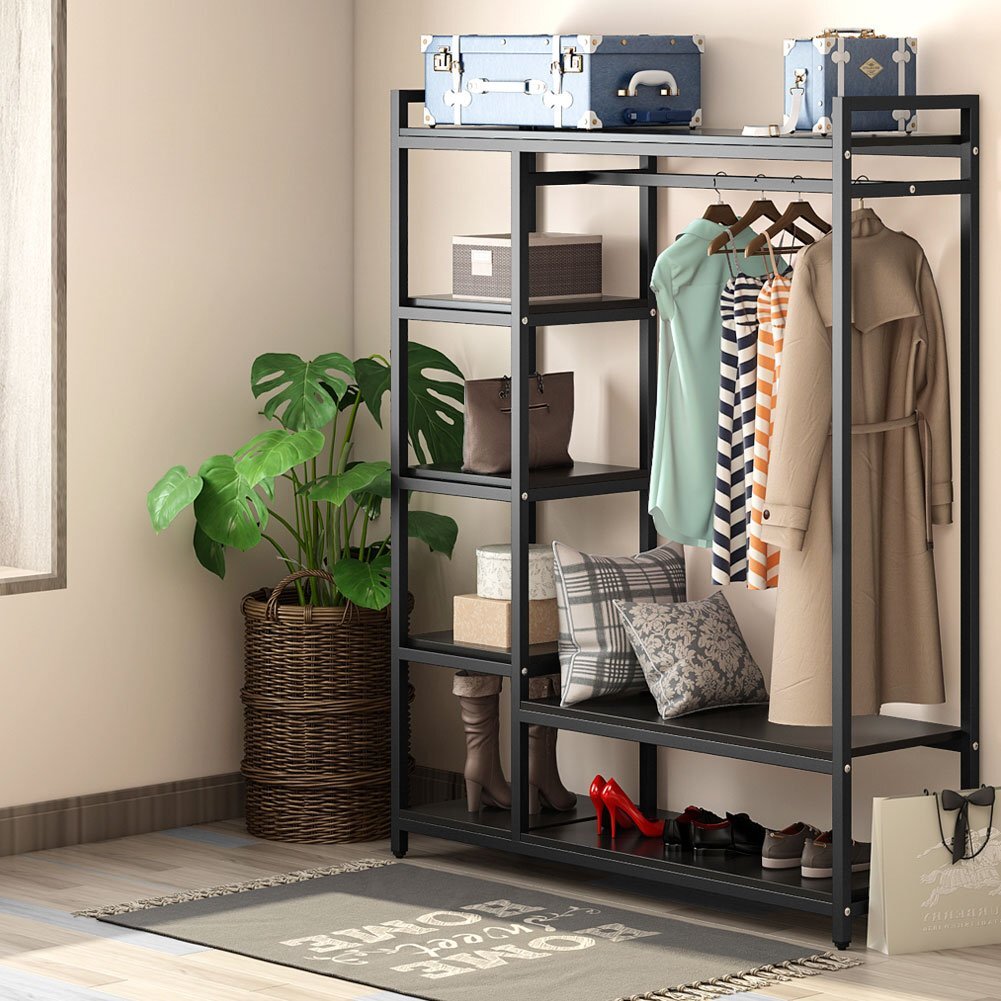 Freestanding Closet Organizer Wardrobe Clothes Rack with 6