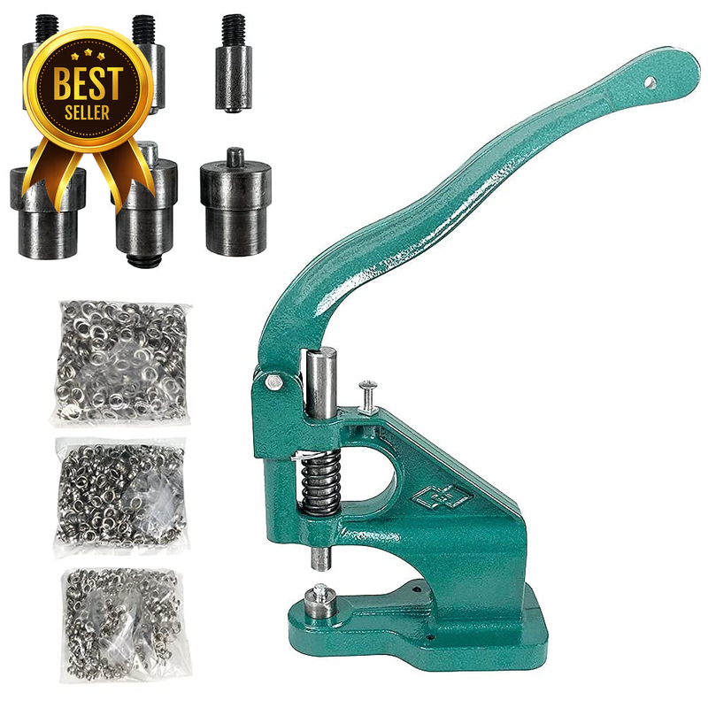 Heavy Duty Hand Press Eyelet Grommet Machine Punch Tool Kit – 3 Size Dies (#0 #2