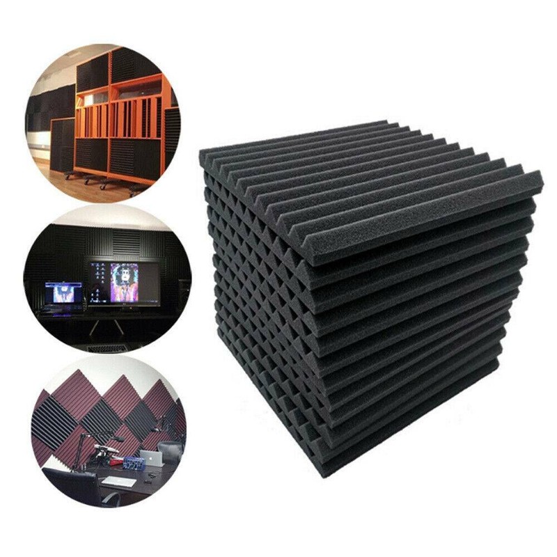 24x Raum Akustik Schall Dämmung Schaumstoff Schallschutz 30*30*2.5CM Schwarz