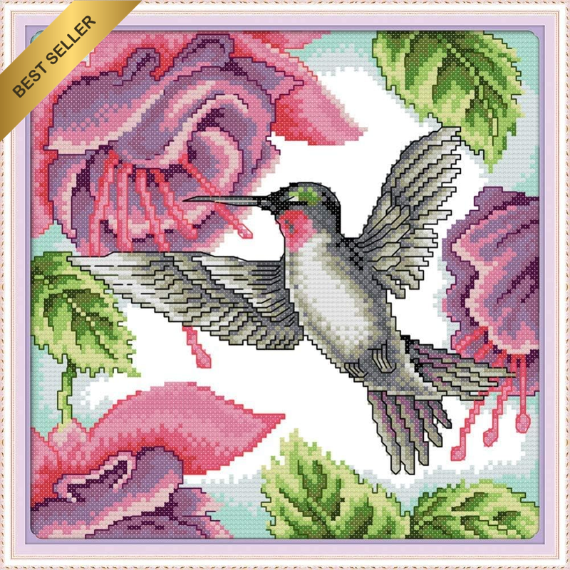 Cross Stitch Kits,  Hummingbirds Bird Flowers Red Easy Patterns Cross Stitching