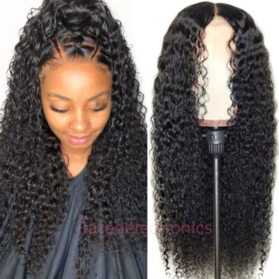 AA Black Hair Front Wig Lace Women's Brazilian Human Long Curly Wavy Hair Wig US