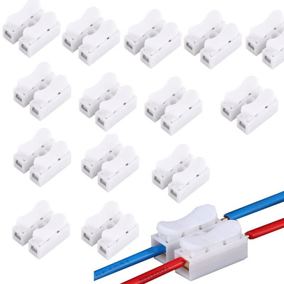 Push Quick Wire Cable Connector, 100Pcs 10A 220V 2 Pin Push-In Spring Loaded Con