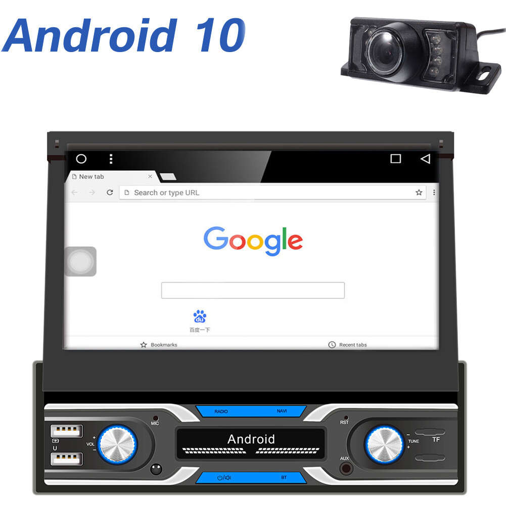 Single 1DIN 7"Android 10 Flip Up GPS Navigation Car Stereo R