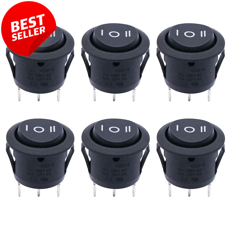 6Pcs Rocker Switch 3 Pin On Off On SPDT 6A 125V 10A 250V - US