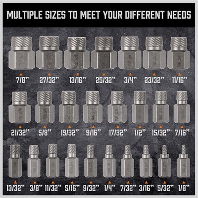 25Pcs Screw Extractor Set Hex Head Multi-Spline Easy Out Bolt Extractor Set NEW