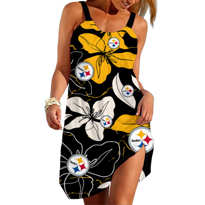 Pittsburgh Steelers Women's Crew Neck Sundress Casual Midi Slip dress Gifts