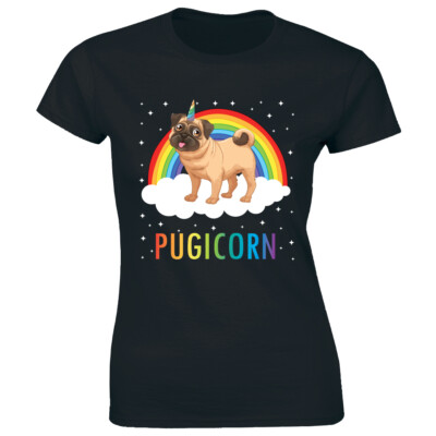Pugicorn Women's T-Shirt Cute Pug Dog Majestic Unicorn Rainbow Gift Tee