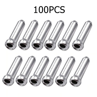 100 Bike Cable End Cap Silver Brake Shifter Wire Crimp Mountain Bicycle Aluminum