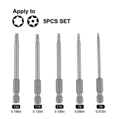 5pcs T6-T20 75mm Torx Screwdriver Bits Set Magnetic Screwdriver Hex Shank