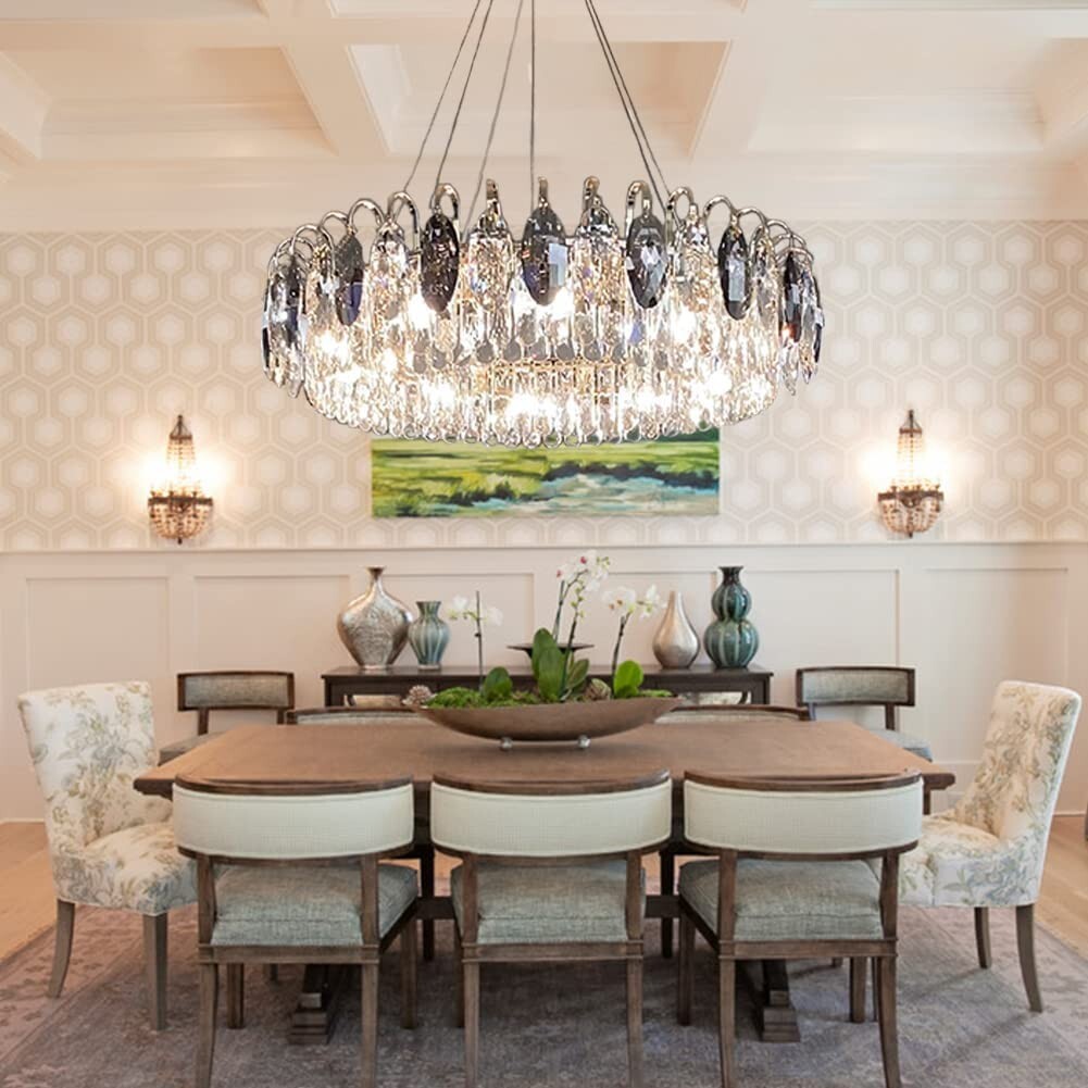 Modern 6-Light Crystal Chandelier Round Pendant Lamp Adjustable Ceiliing Fixture