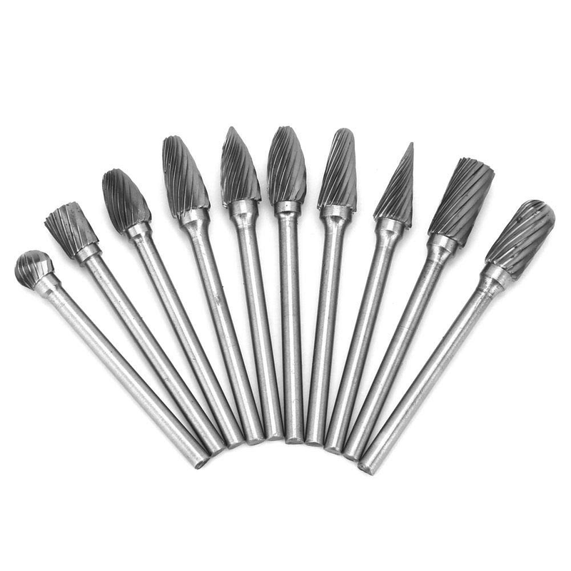 Tungsten Carbide Rotarys File Single 10 Pcs Tungsten Carbide Single Cut Burr Set