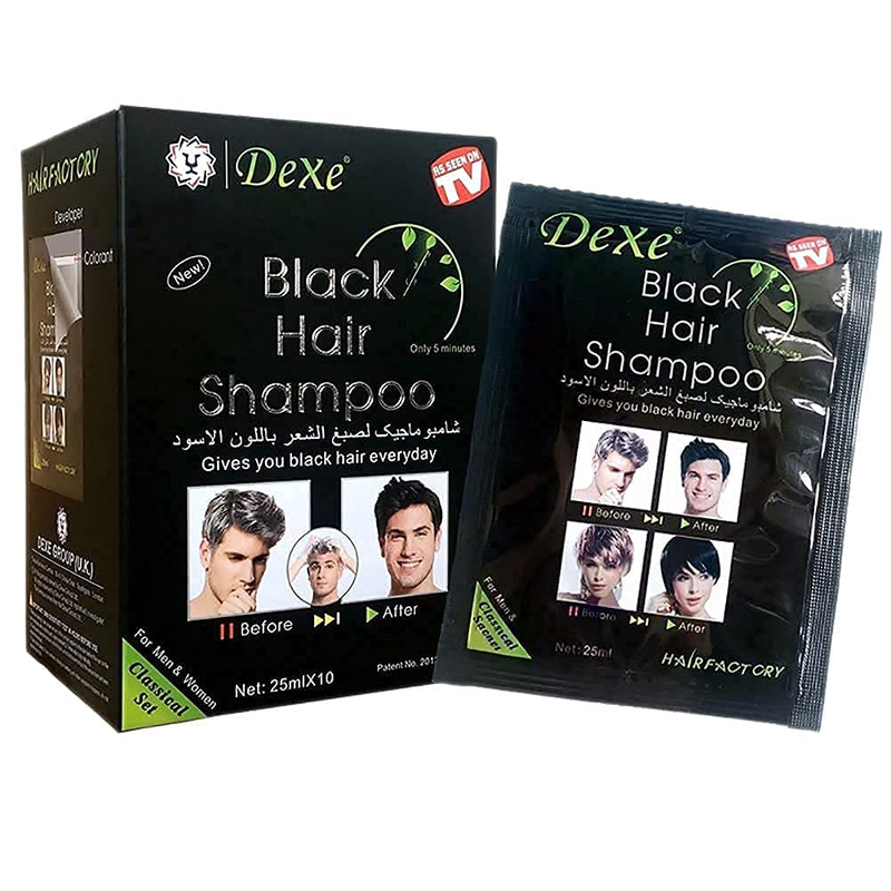 Champ&uacute; Tinte Temporal Para Cabello Color Negro Para Hombres Y Mujeres 10 Sobres