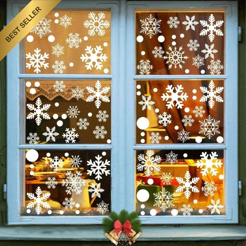 100 Pcs Snowflake Window Clings Decals 4 Sheets Holiday Party New Year