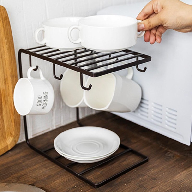Cup Holder Hanger Coffee Mug Shelf Storage Rack Iron Stand Drying