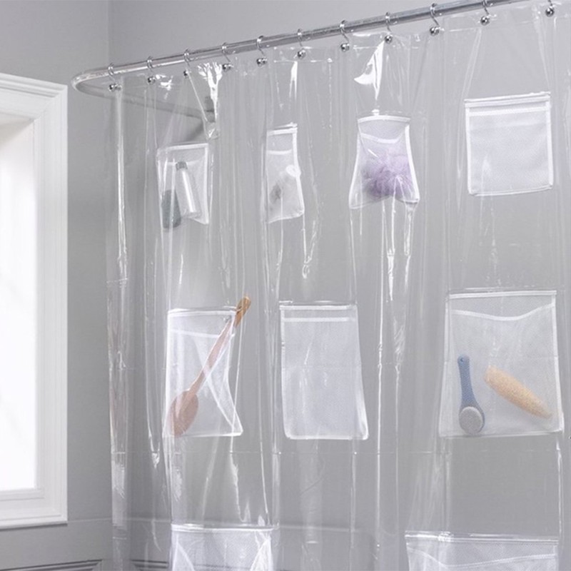 Pockets Peva Shower Curtain Liner With 9 Mesh Storage Pockets