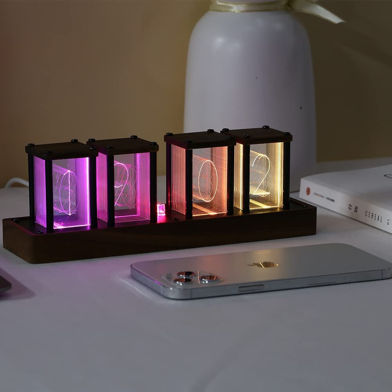 Nixie Tube Clock , Digital Desk Clock, Retro Black, Clear