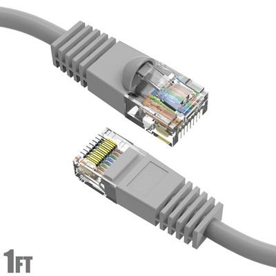1FT Cat5E RJ45 Ethernet LAN Network UTP Patch Cable Pure Copper Gold 24AWG Gray