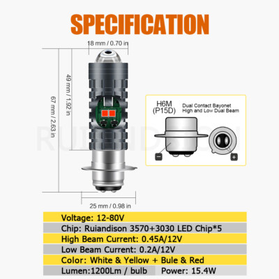 1 BA20D H4 H6M LED Bulb 4 Colours Change Motorcycle Headlamp H6 Dual Beam 12-80V