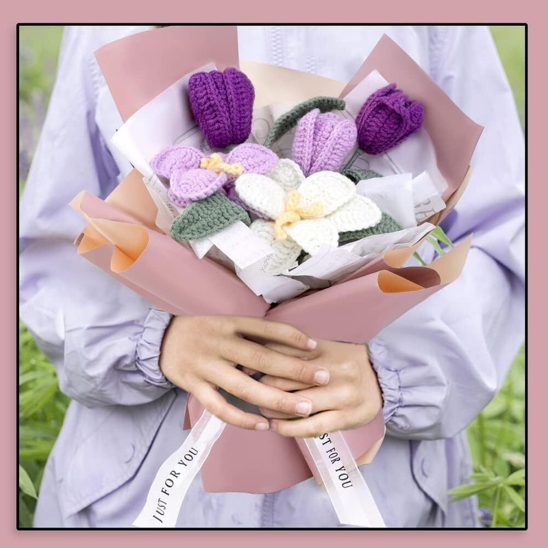Purple Bouquet Crochet Kit, Romantic Flower Kit for Home Decor