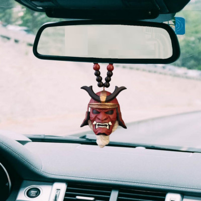 Japanese Samurai Oni Mask Helmet Mirror Pendant Car Charm