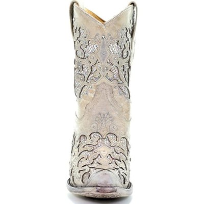 Pre-owned Corral Boots Corral Women's Snip Toe Wedding Embroidered Glitter Inlay And Crystals Handcr... In White