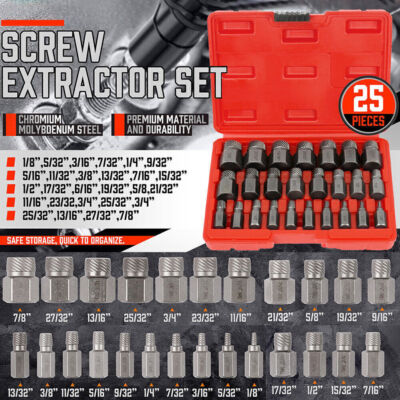 25Pcs Screw Extractor Set Hex Head Multi-Spline Easy Out Bolt Extractor Set NEW