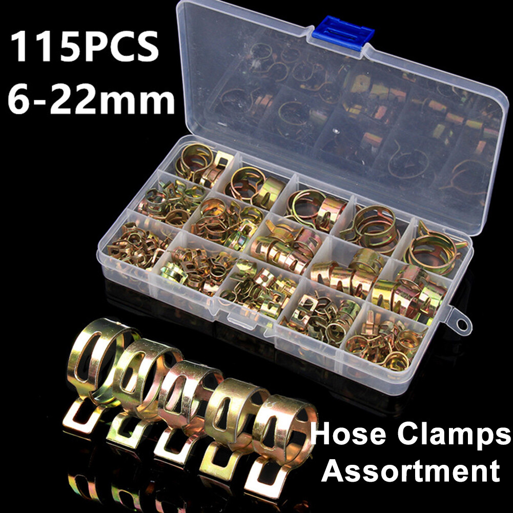 115 Pcs Fuel Line Hose Tubing Spring Clips Clamps Assortment Kit for Motorcycle