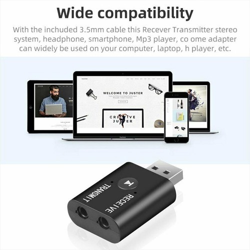 Bluetooth 5.0 2in1 Transmitter Receiver Car Wireless Audio Adapter USB 3.5mm Aux