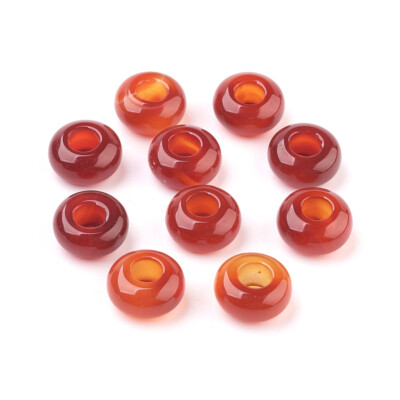 30pcs Natural Carnelian European Large Hole Beads Rondelle Smooth Spacer 14x8mm
