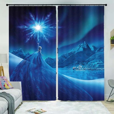 Brilliant Blue Half 3D Curtain Blockout Photo Printing Curtains Drape Fabric