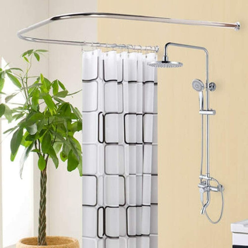 U Shape Rail Rod Shower Wall Mounted Stainless Steel Curved Bath Pole W