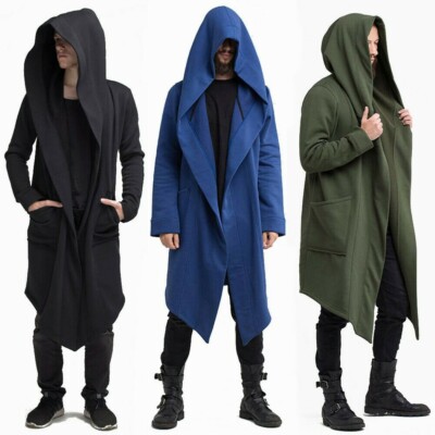 Mens Longline Cardigan Hooded Jacket Coat Sweatshirt Gothic