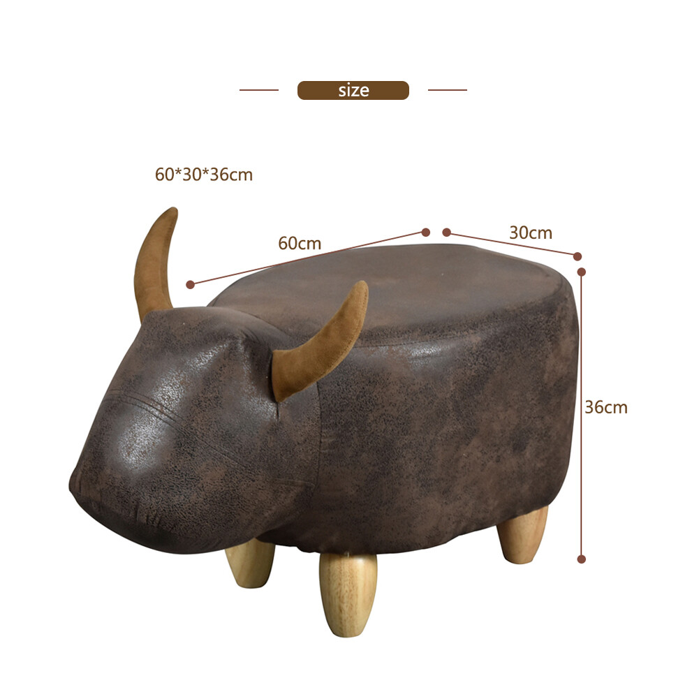 Brown Bull Faux Leather Footstool Animal Stool Ottoman PU Padded Wood