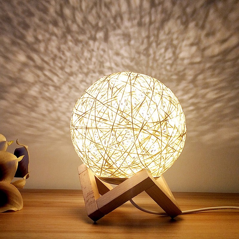 Nordische Rattan-Kugel-Nachtlicht-Tischlampe Romantisches Schlafzimmer Heimdekor