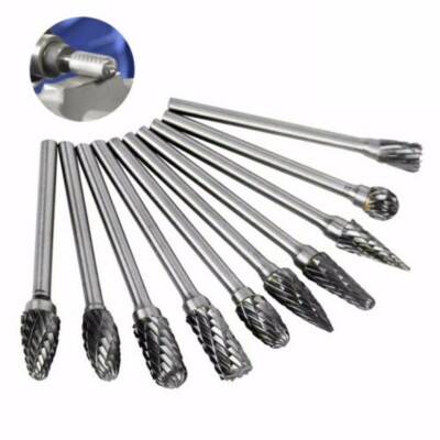 10x 1/4 Inch Double-Cut Tungsten Steel Carbide Rotary Burr Die Grinder Shank Bit