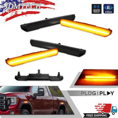 4PCS/Set For 20-22 GMC Sierra 2500 3500 Smoked Lens Amber LED Side Marker Lights