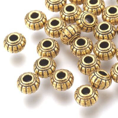 100pc Antique Golden Tibetan Alloy Metal Rondelle Beads Spacer Lead Free 6x4.5mm