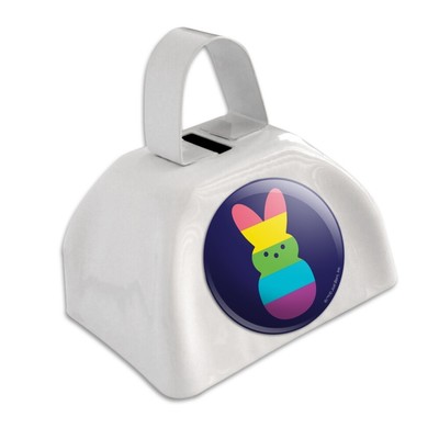 Rainbow Striped Bunny Peep White Metal Cowbell Cow Bell Instrument