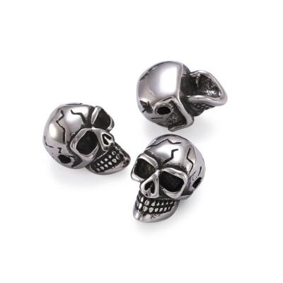 10pc 304 Stainless Steel Skull Beads Halloween Metal Beads Antique Silver 14x9mm