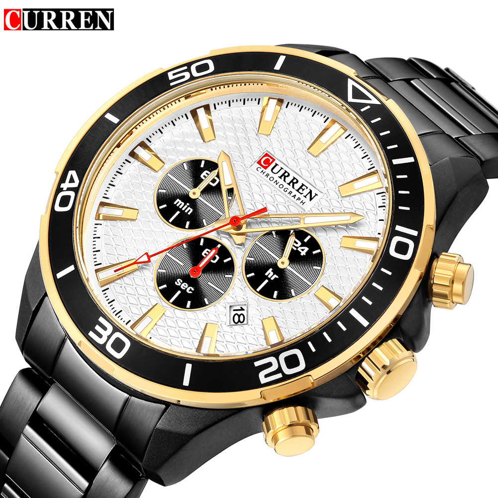 Orologio Polso Curren 8309 Uomo Analogico Quarzo Moderno Nero Quad Bianco lac