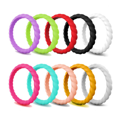 10pcs Flexible Women Silicone Wedding Engagement Ring Rubber Band Gym Sport 4-10