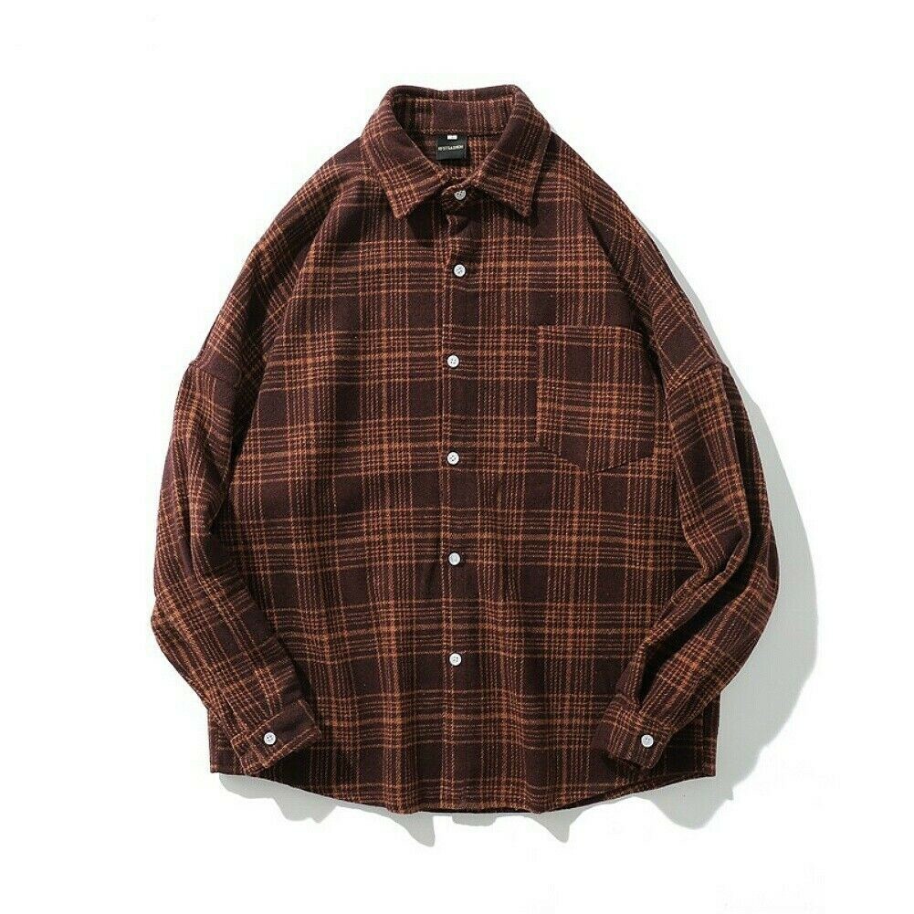 Uomo Spazzolato Top Camicia Cappotto Quadri Casual Larga Stile Etnico Inverno
