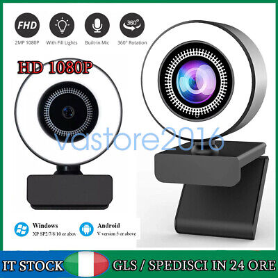 LED WEBCAM 1080P HD PC FULL Con Microfono Skype Smartworking Video Chiamate NEU