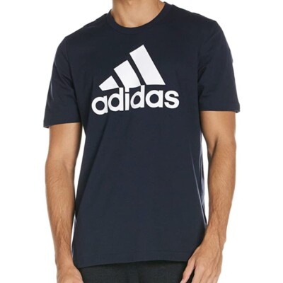 

Мужская футболка Adidas Essentials с большим логотипом, хлопковая футболка с круглым вырезом и короткими рукавами, активная футболка, Legend ink / white