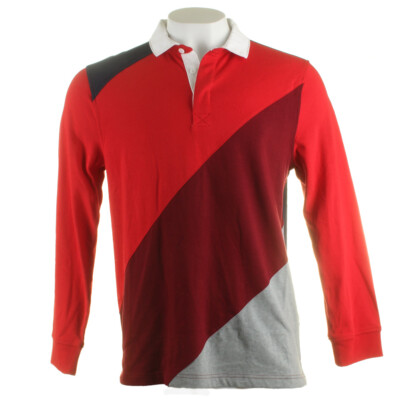 Club Room Mens Fire Red Colorblocked Chambray Back Rugby Sweatshirt L