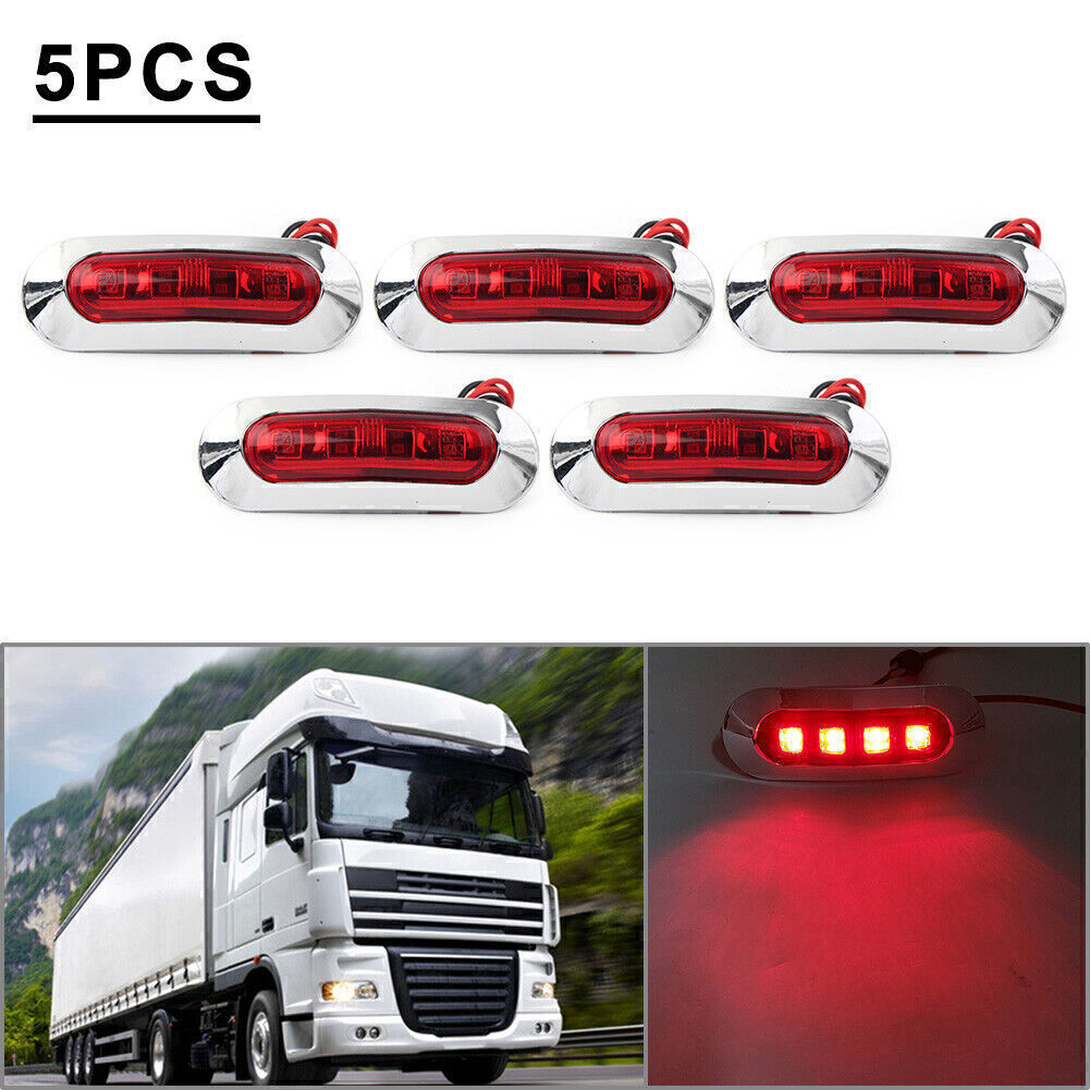 5Pcs 12V 24V Red LED Side Clearance Marker Light For Car Truck Trailer Pickup